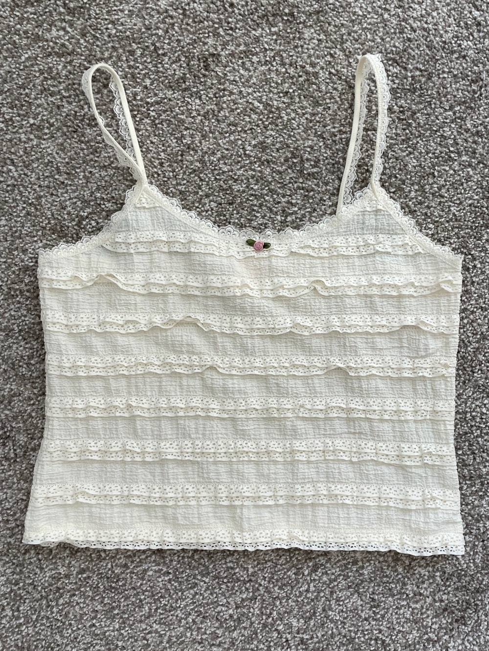 Romantic Coquette White Ruffled Layered Lace Frills Camisole Medium